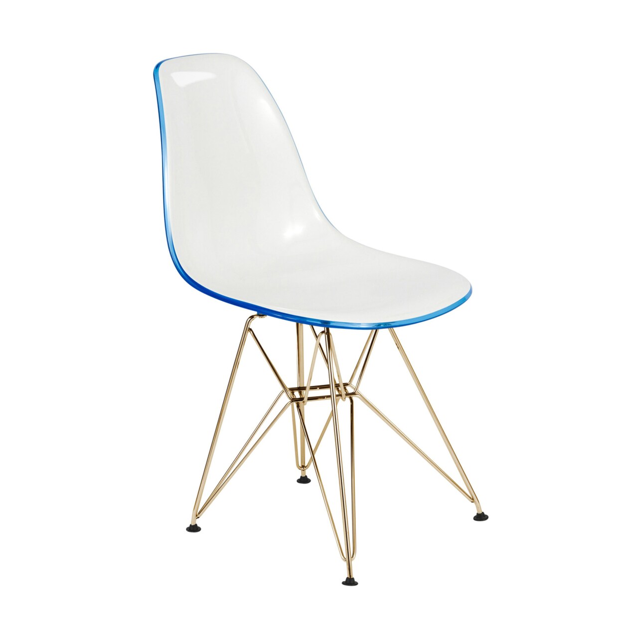 Leisuremod Cresco Molded 2-Tone Eiffel Side Chair with Gold Base - White Blue